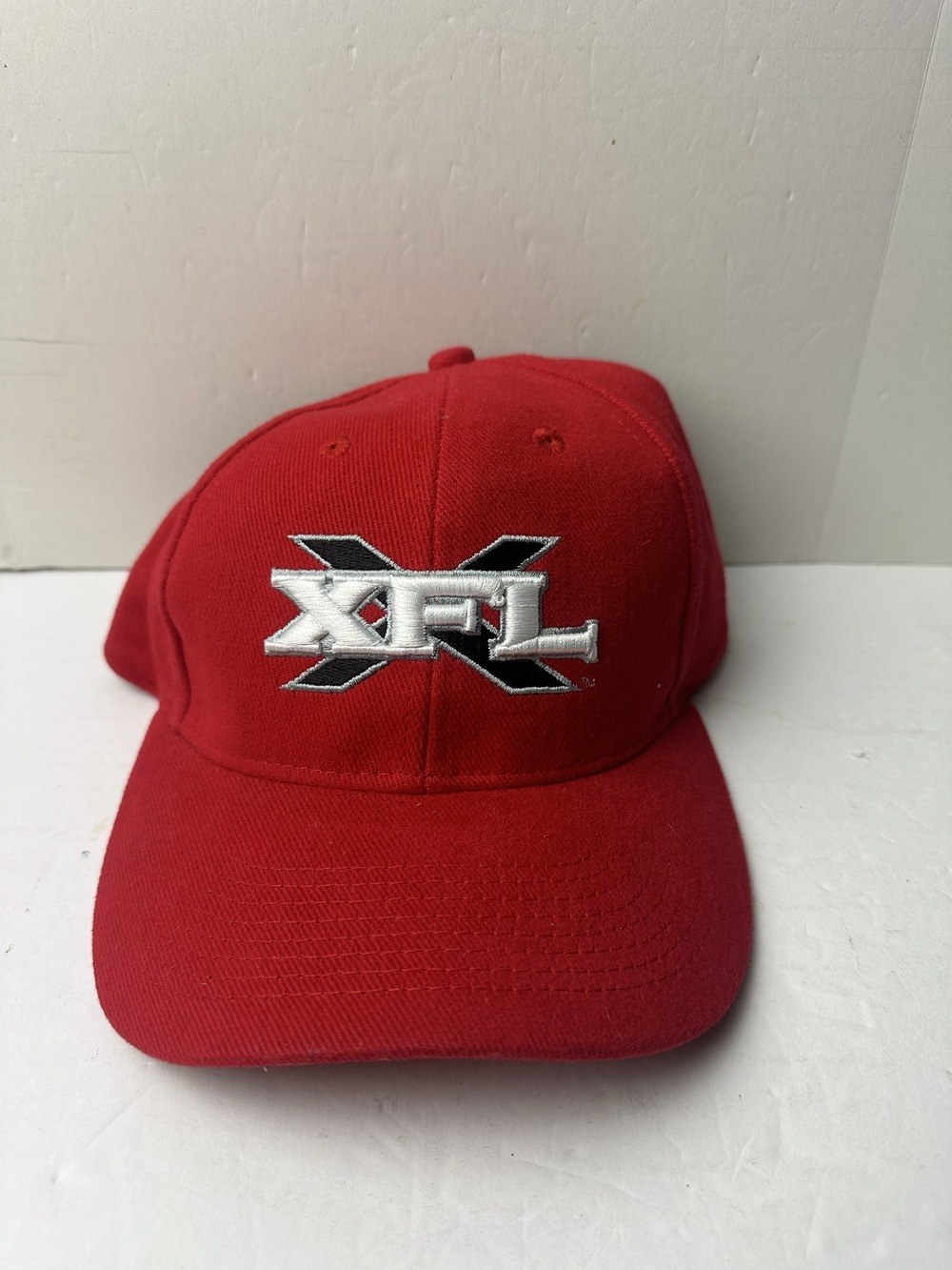 Red XFL football league embroidered baseball cap